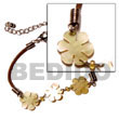 Natural 3 Small mother of pearl Flowers   Wax BFJ864BR Shell Necklace Leather Bracelets