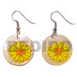 Natural Dangling 35mm Round Hammershell W/ Handpainted Sunflower