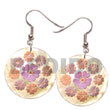 Natural 35mm Round mother of pearl   Floral BFJ5061ER Shell Necklace Hand Painted Earrings