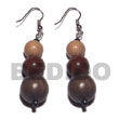 Natural Dangling Round Natural Wood BFJ5614ER Shell Necklace Wooden Earrings