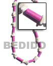 Natural Pastel   Lavender Wood Tube BFJ269NK Shell Necklace Pastel Wood Necklace