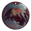 Natural Natural ROUND 40MM BLACKTAB W/ HANDPAINTED DESIGN - BIRD / EMBOSSED Wooden Accessory Shell Products Shell Necklace