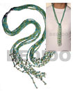 Natural Scarf Necklace - 7 Rows Blue/green Glass