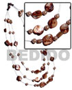 Natural Natural FLOATING GOLDEN BROWN KABIBE SHELL NUGGETS IN 3 GRADUATED ROWS OF MAGIC WIRE  28" / 24" / 22"  W/ PEARL BEADS ACCENT Wooden Accessory Shell Products Shell Necklace