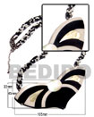 Natural Natural CHOKER / TWISTED BLACK AND WHITE CUT/GLASS BEADS AND 33MMX45MMX105MM CERAMIC INLAID MOP PENDANT W/ RESIN BACKING /THICKNESS 7MM /  13IN Wooden Accessory Shell Products Shell Necklace