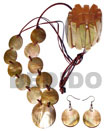 Natural Natural 10 PCS. 35MM ROUND BROWNLIP SHELLS & 1PC. 50MMROUND  BROWNLIP SHELL CENTER ACCENT IN SATIN DOUBLE CORD / 40 IN. W/ SET EARRINGS AND ELASTIC BANGLE Wooden Accessory Shell Products Shell Necklace