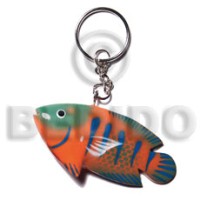 Fish handpainted wood keychain 73mmx35mm