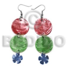 Dangling double round 25mm red green