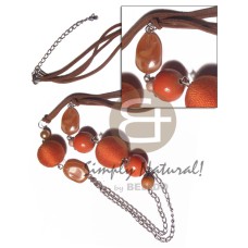 2 rows brown leather thong